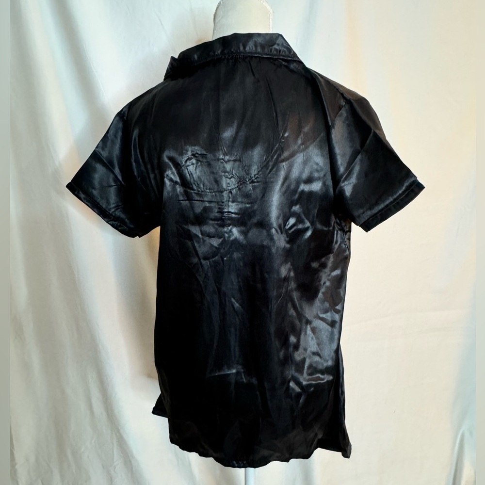 Women JV joan vass black shine two piece pajama set size M - Picture 5 of 6